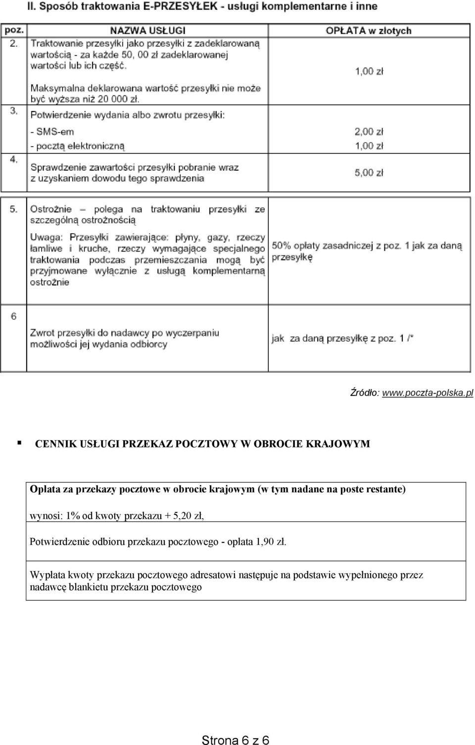 krajowym (w tym nadane na poste restante) wynosi: 1% od kwoty przekazu + 5,20 z, Potwierdzenie