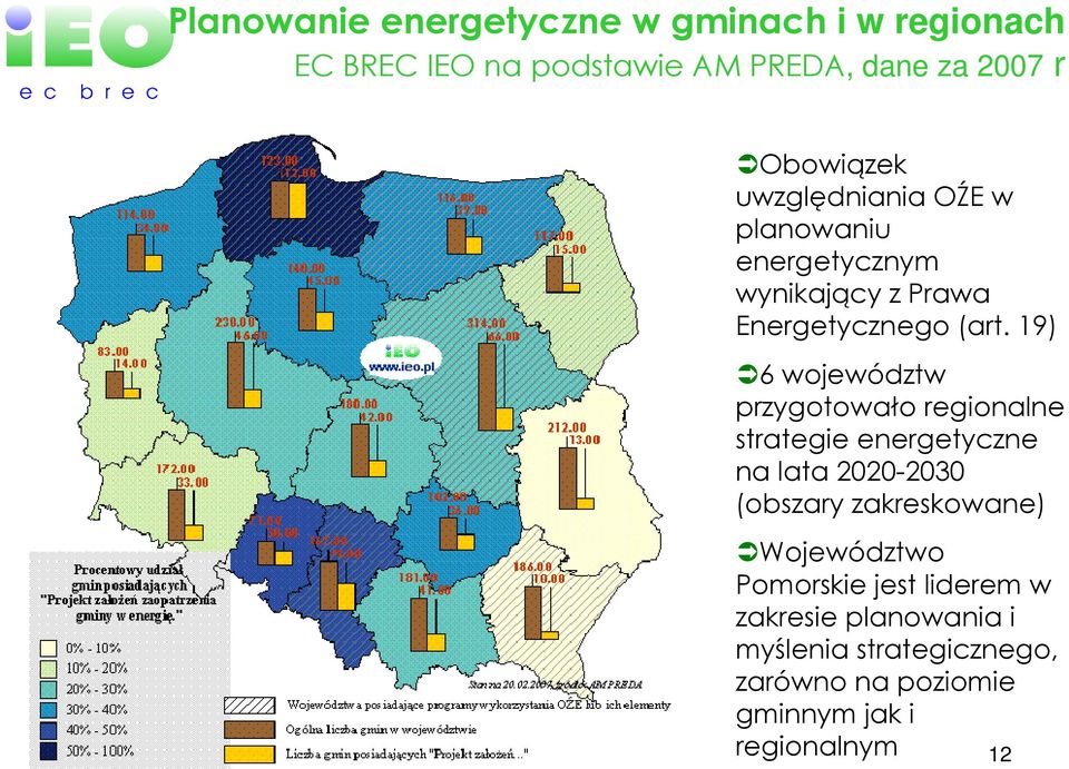 19) 6 województw przygotowało regionalne strategie energetyczne na lata 2020-2030 (obszary zakreskowane)