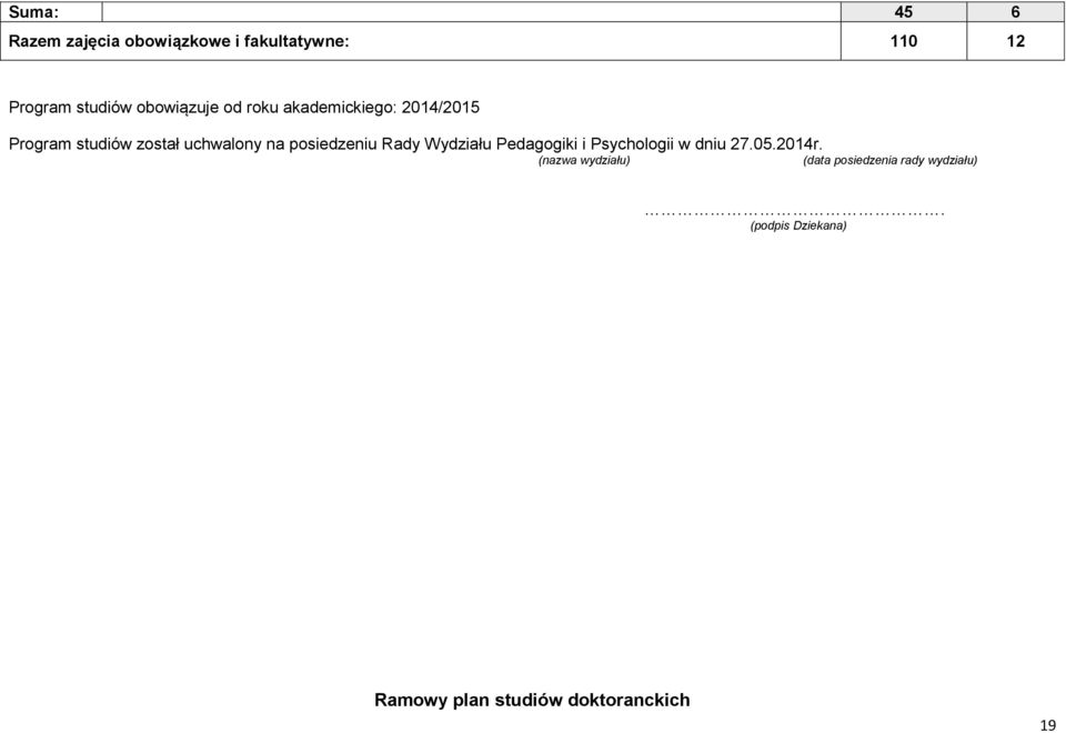 posiedzeniu Rady Wydziału Pedagogiki i Psychologii w dniu 27.05.2014r.