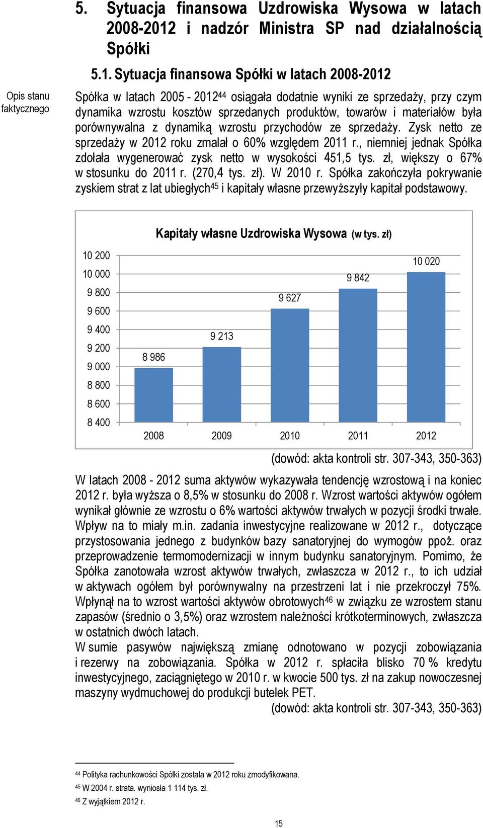 Sytuacja finansowa Spółki w latach 2008-2012 Spółka w latach 2005-2012 44 osiągała dodatnie wyniki ze sprzedaży, przy czym dynamika wzrostu kosztów sprzedanych produktów, towarów i materiałów była