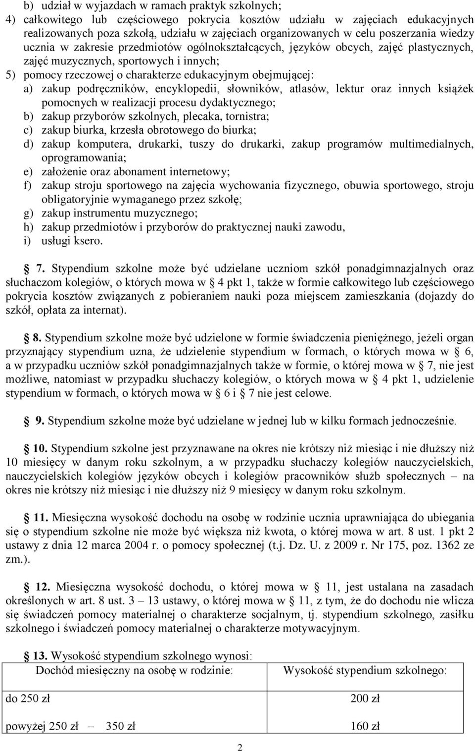 obejmującej: a) zakup podręczników, encyklopedii, słowników, atlasów, lektur oraz innych książek pomocnych w realizacji procesu dydaktycznego; b) zakup przyborów szkolnych, plecaka, tornistra; c)