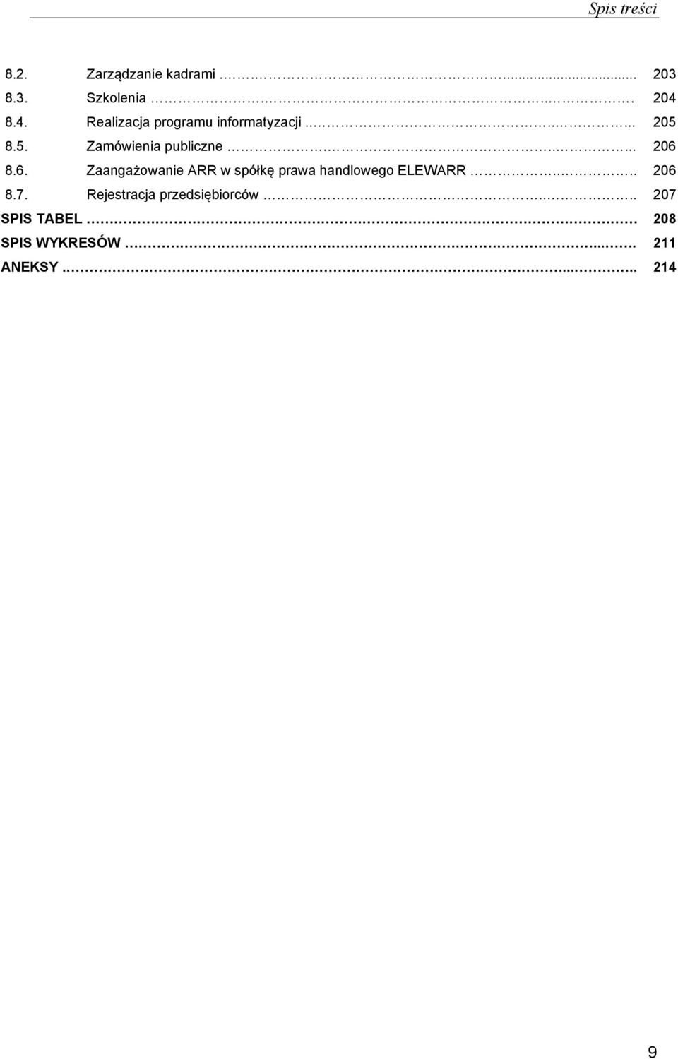 ..... 206 8.6. Zaangażowanie ARR w spółkę prawa handlowego ELEWARR.... 206 8.7.