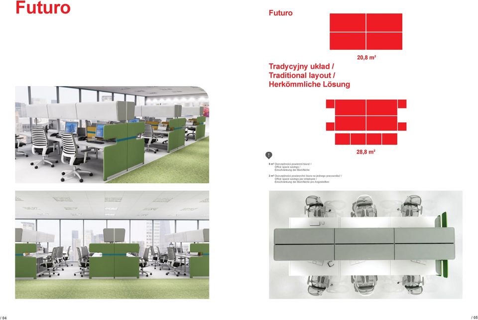 / Office space savings / Einschränkung der Bürofläche 2 m² Oszczędności