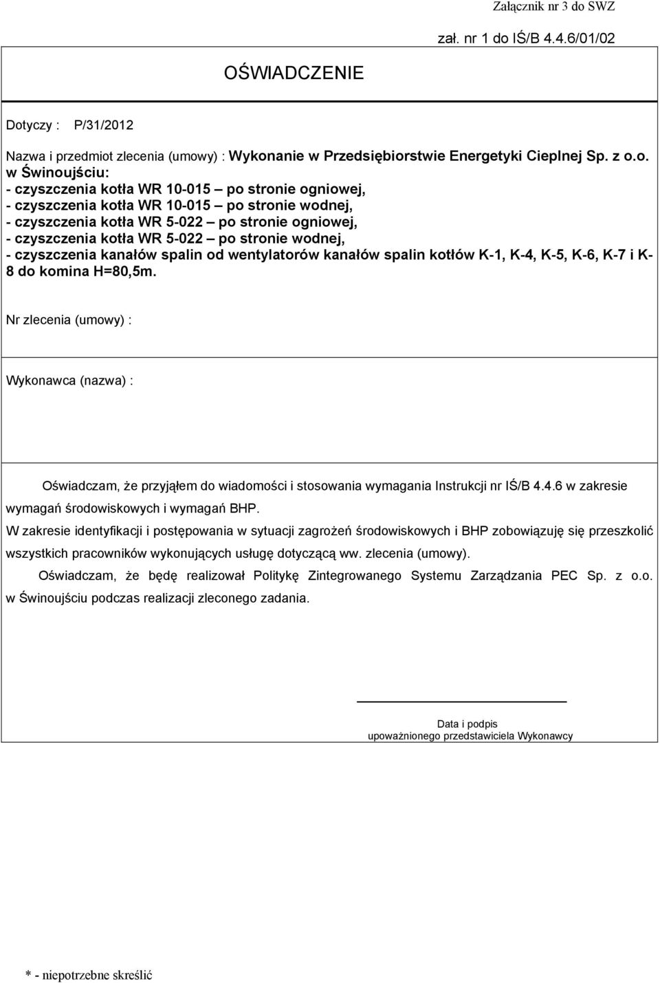 IŚ/B 4.4.6/01/02 OŚWIADCZENIE Dot