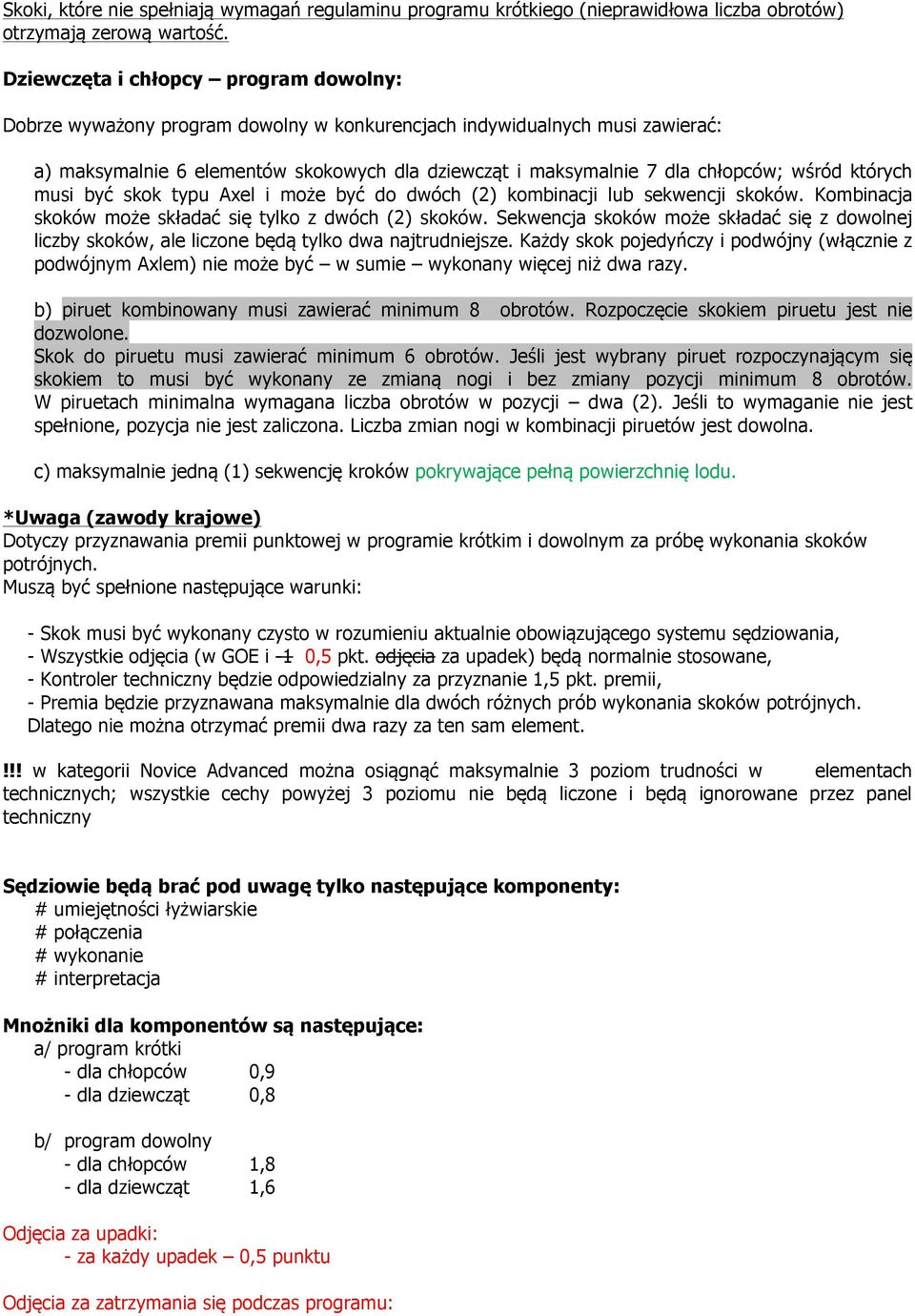 może być do dwóch (2) kombinacji lub sekwencji skoków. Kombinacja skoków może składać się tylko z dwóch (2) skoków.