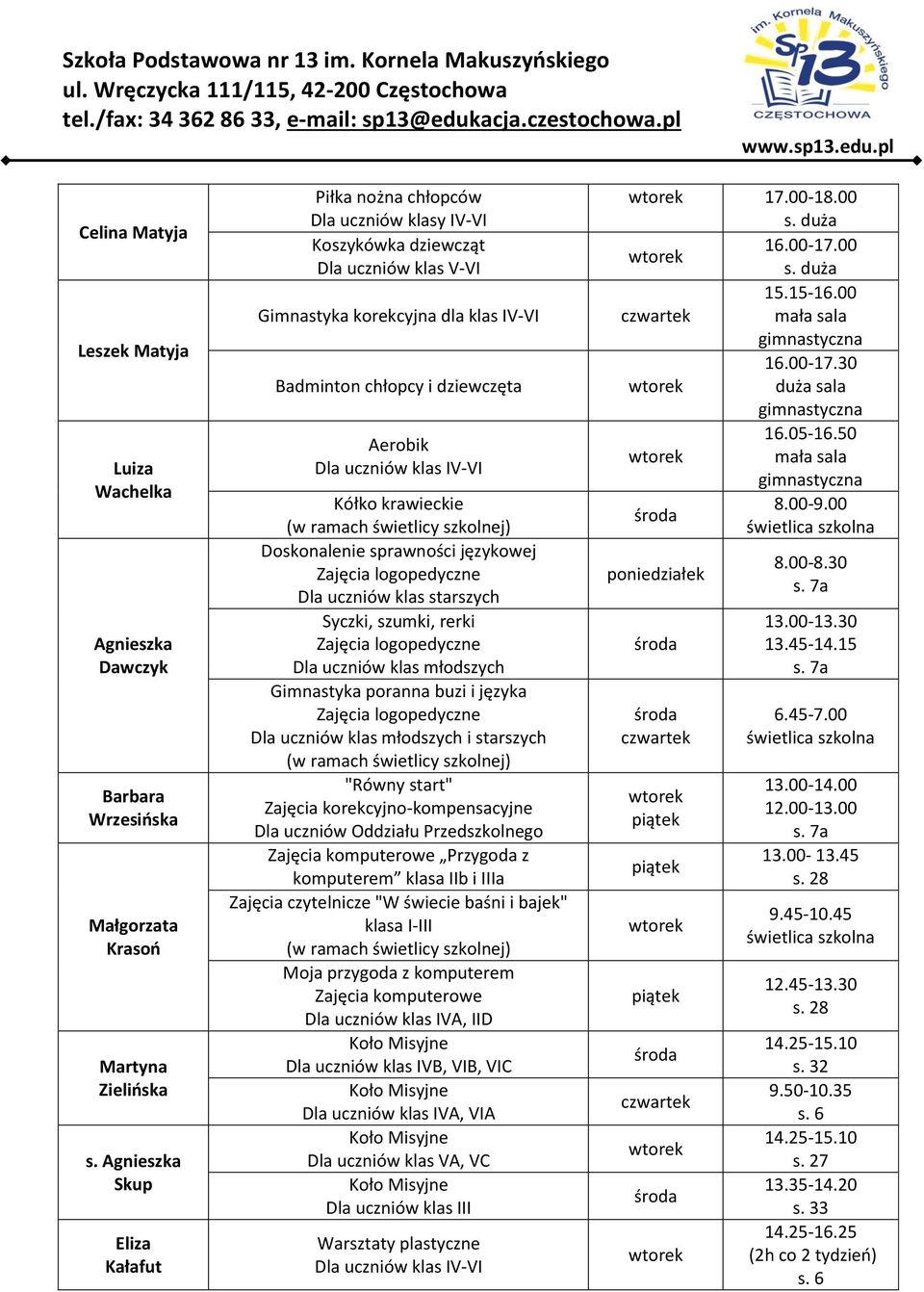 krawieckie Doskonalenie sprawności językowej Dla uczniów klas starszych Syczki, szumki, rerki Dla uczniów klas młodszych Gimnastyka poranna buzi i języka Dla uczniów klas młodszych i starszych "Równy