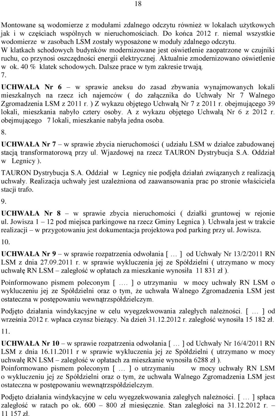 W klatkach schodowych budynków modernizowane jest oświetlenie zaopatrzone w czujniki ruchu, co przynosi oszczędności energii elektrycznej. Aktualnie zmodernizowano oświetlenie w ok.