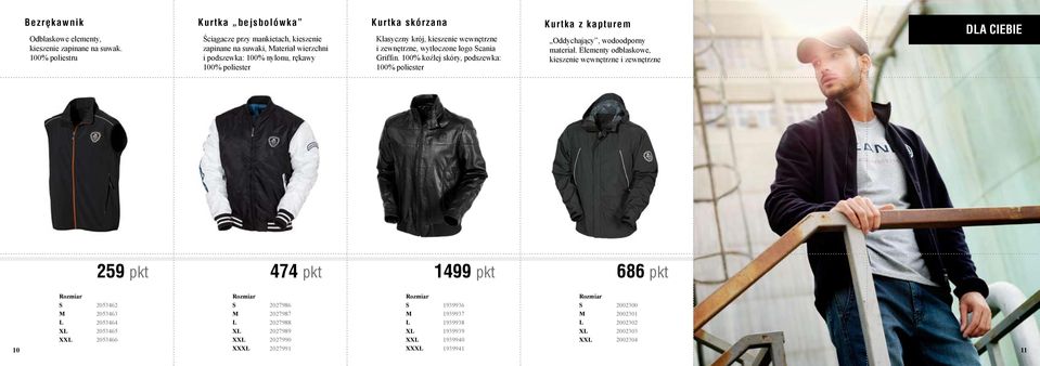 a Klasyczny krój, kieszenie wewnętrzne i zewnętrzne, wytłoczone logo Scania Griffin. 100% koźlej skóry, podszewka: 100% poliester K u r t k a z k a p t u r e m Oddychający, wodoodporny materiał.