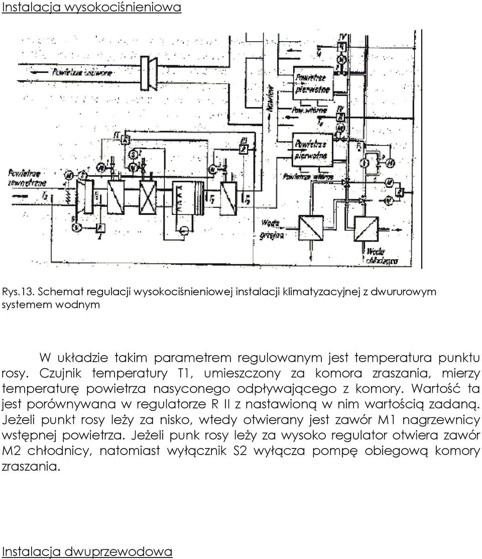 Czujnik temperatury T1, umieszczony za komora zraszania, mierzy temperaturę powietrza nasyconego odpływającego z komory.