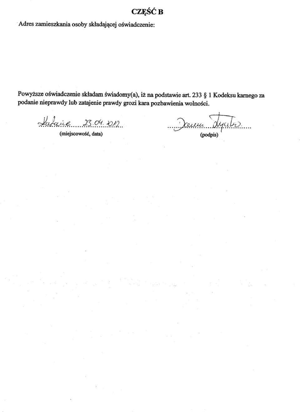 233 1 Kodeksu karnego za podanie nieprawdy lub