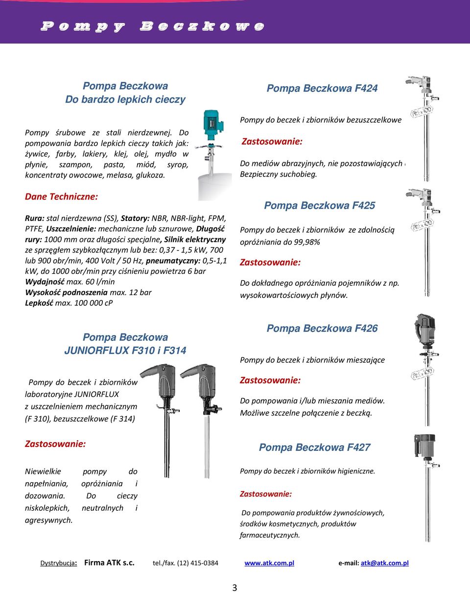 Dane Techniczne: Rura: stal nierdzewna (SS), Statory: NBR, NBR-light, FPM, PTFE, Uszczelnienie: mechaniczne lub sznurowe, Długość rury: 1000 mm oraz długości specjalne, Silnik elektryczny ze