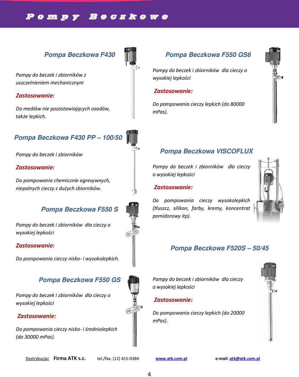 F430 PP 100/50 Pompy do beczek i zbiorników Do pompowania chemicznie agresywnych, niepalnych cieczy z dużych zbiorników.