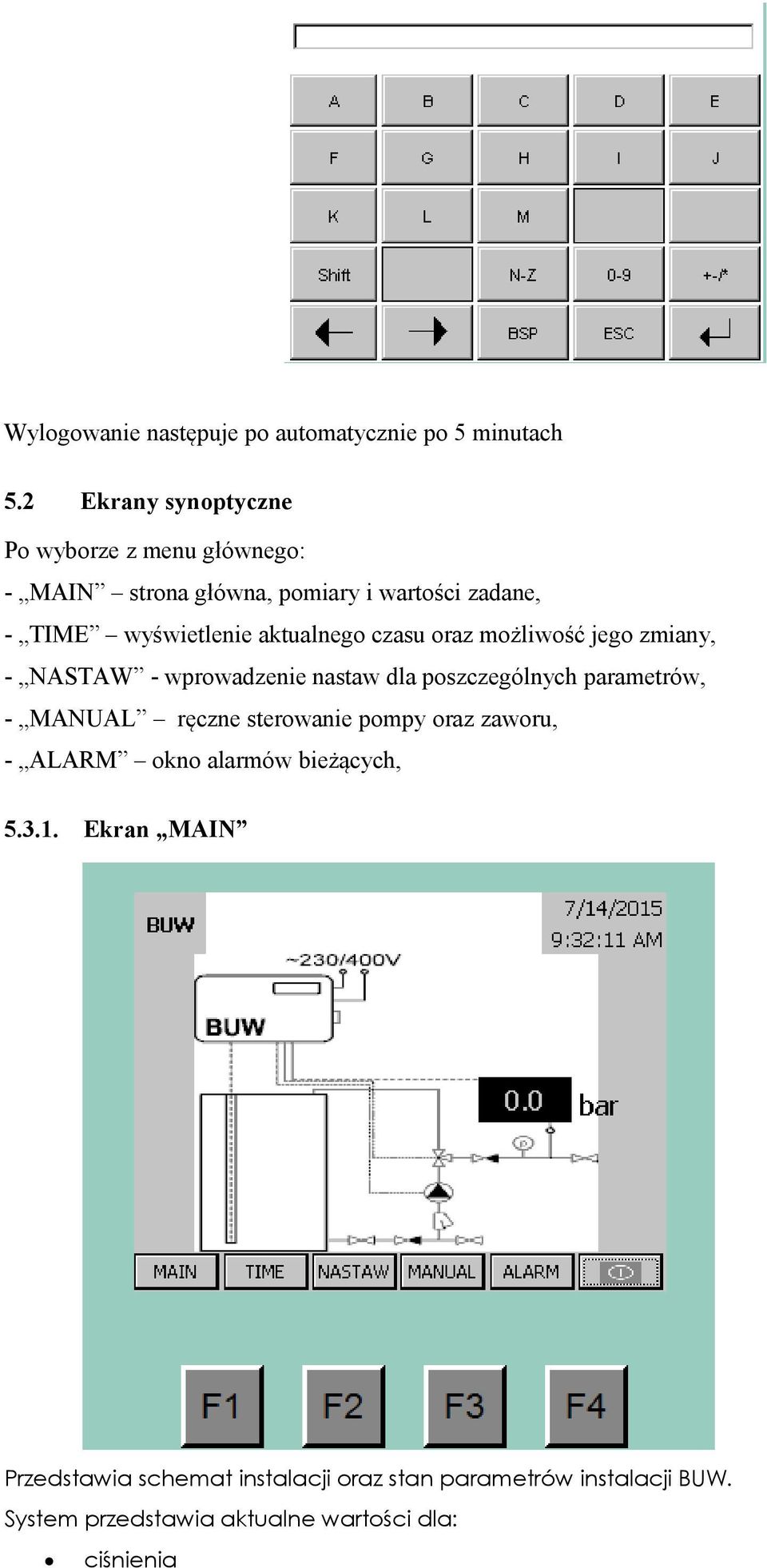 aktualnego czasu oraz możliwość jego zmiany, - NASTAW - wprowadzenie nastaw dla poszczególnych parametrów, - MANUAL ręczne
