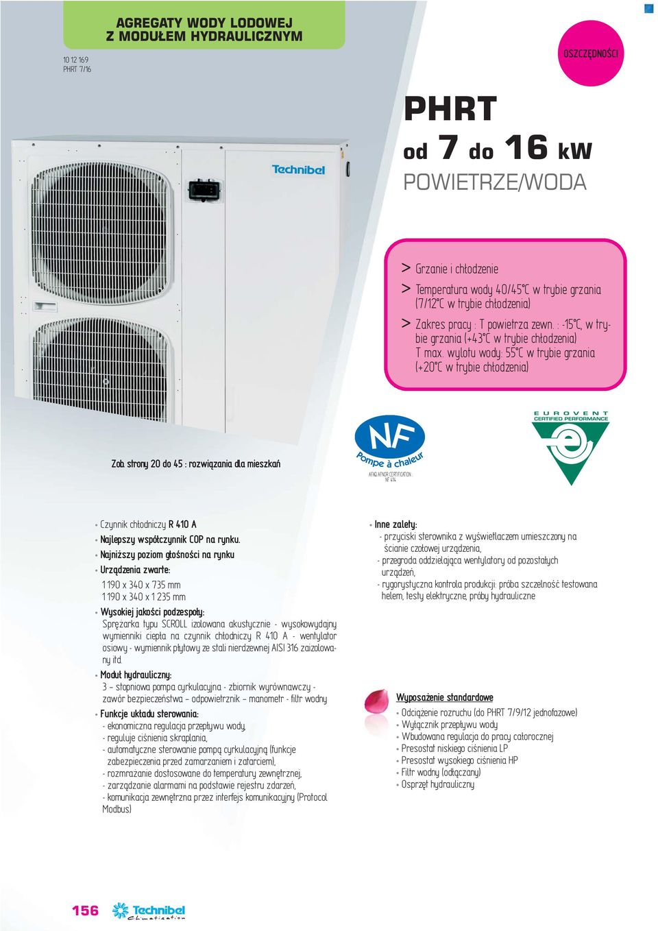 strony 0 do 45 : rozwiązania dla mieszkań Pompe à chaleur AFAQ AFNOR CERTIFICATION : NF 44 Czynnik chłodniczy R 40 A Najlepszy współczynnik COP na rynku.