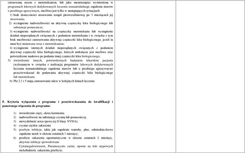 substancje pomocnicze; 3) wystąpienie nadwrażliwości na cząsteczkę metotreksatu lub wystąpienie działań niepożądanych związanych z podaniem metotreksatu i w związku z tym brak możliwości zastosowania