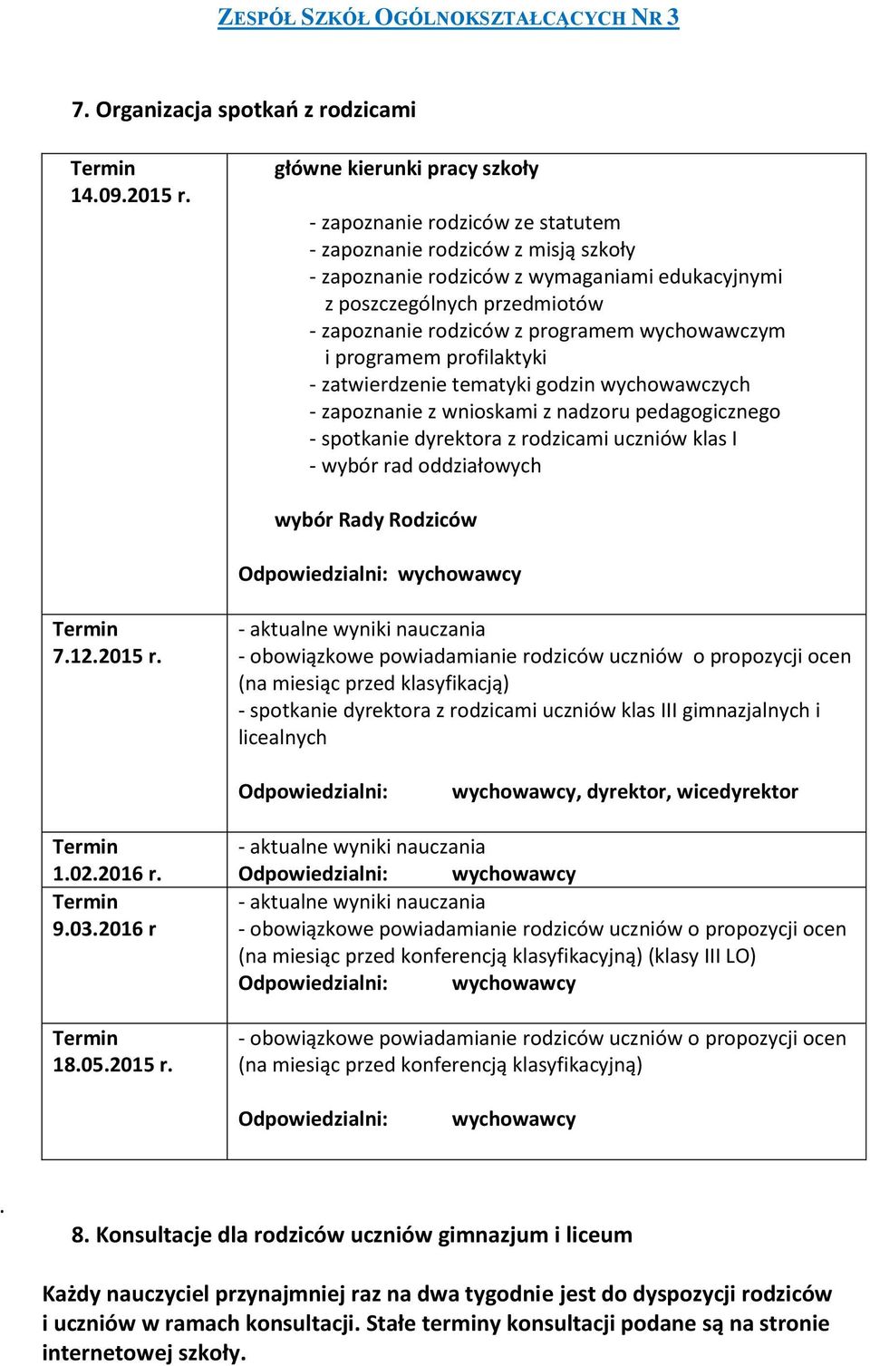 z programem wychowawczym i programem profilaktyki - zatwierdzenie tematyki godzin wychowawczych - zapoznanie z wnioskami z nadzoru pedagogicznego - spotkanie dyrektora z rodzicami uczniów klas I -