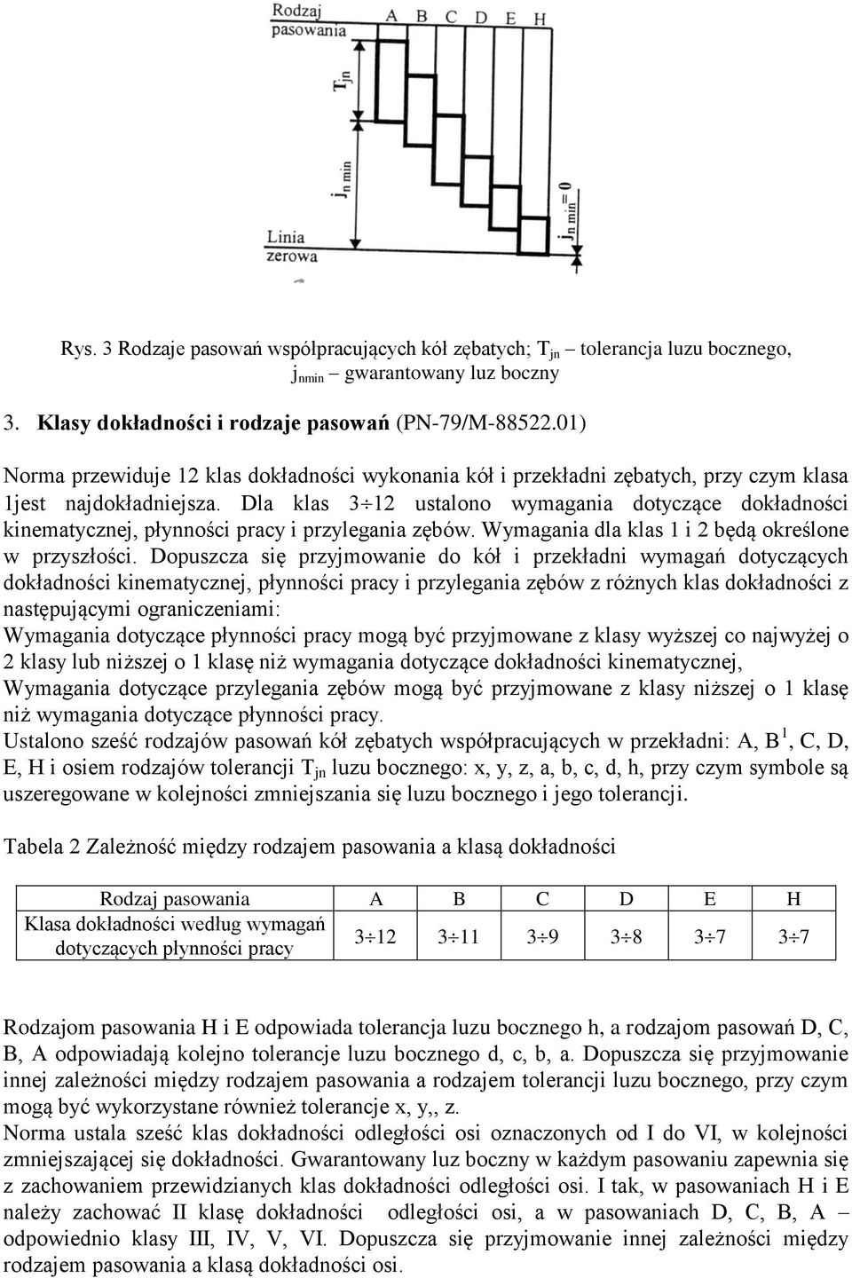 Dla klas 31 ustalono wymagania dotyczące dokładności kinematycznej, płynności pracy i przylegania zębów. Wymagania dla klas 1 i będą określone w przyszłości.