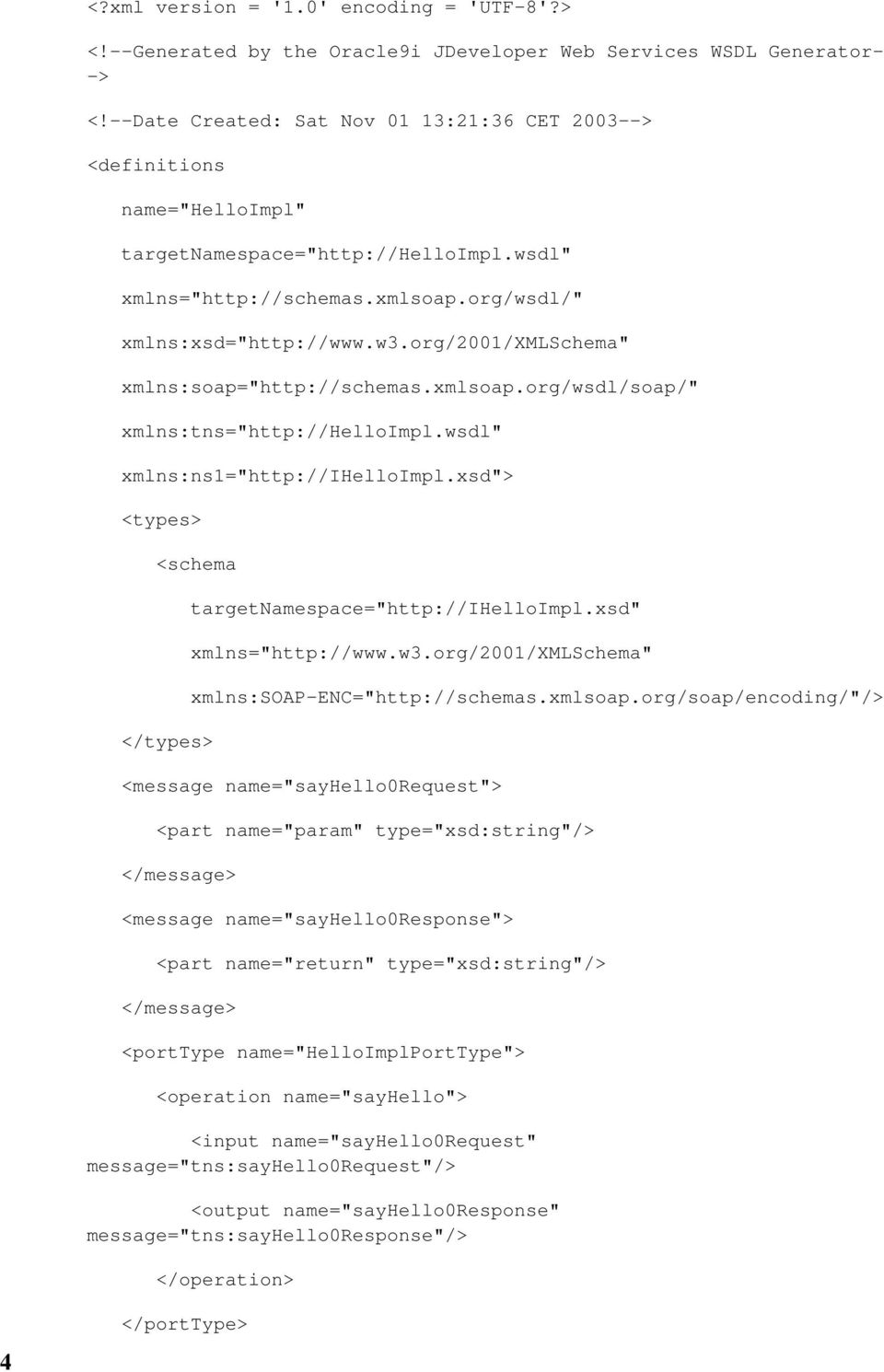 org/2001/xmlschema" xmlns:soap="http://schemas.xmlsoap.org/wsdl/soap/" xmlns:tns="http://helloimpl.wsdl" xmlns:ns1="http://ihelloimpl.xsd"> <types> <schema </types> targetnamespace="http://ihelloimpl.