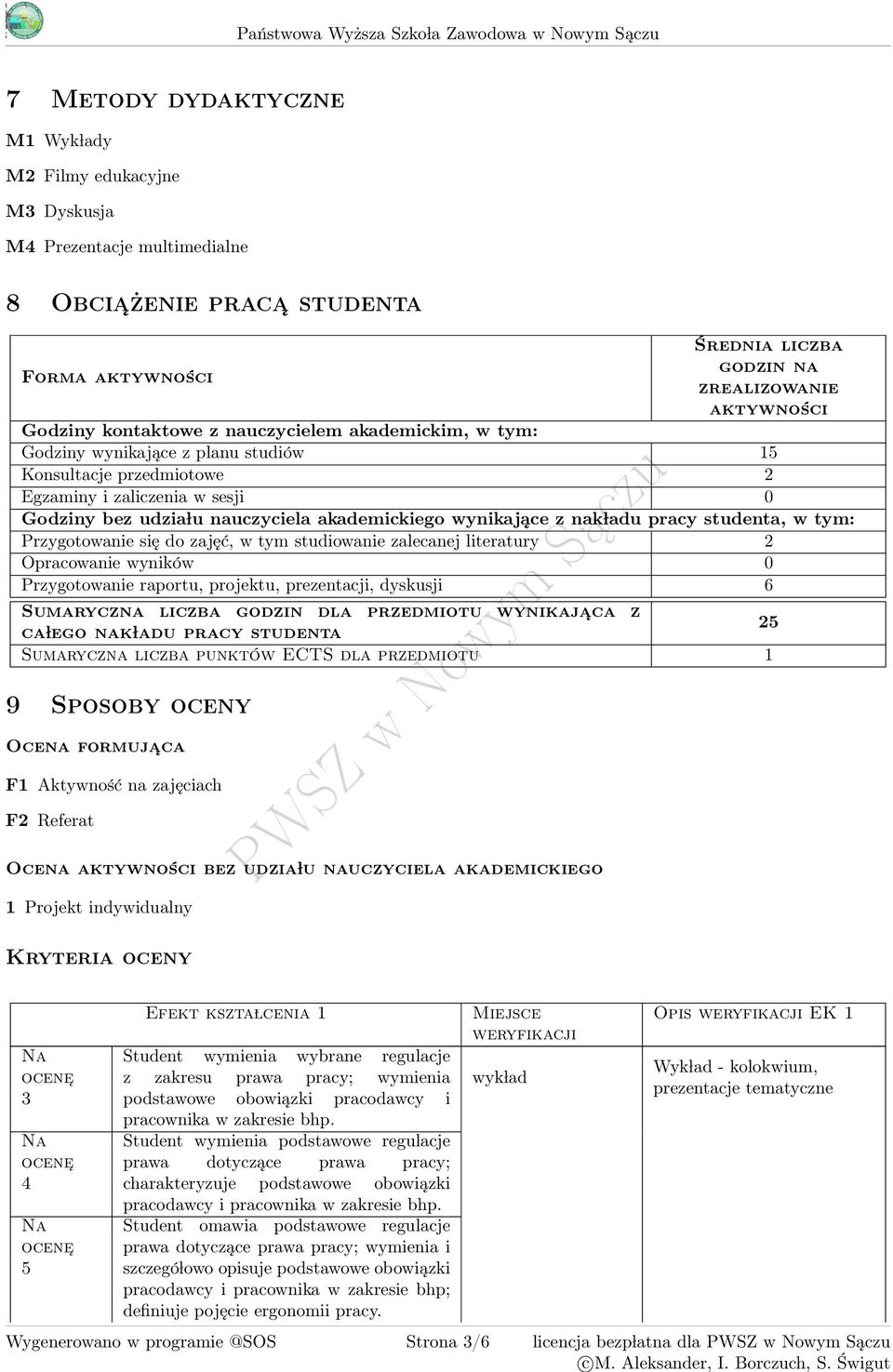 udzia lu nauczyciela akademickiego wynikające z nak ladu pracy studenta, w tym: Przygotowanie się do zajęć, w tym studiowanie zalecanej literatury Opracowanie wyników 0 Przygotowanie raportu,