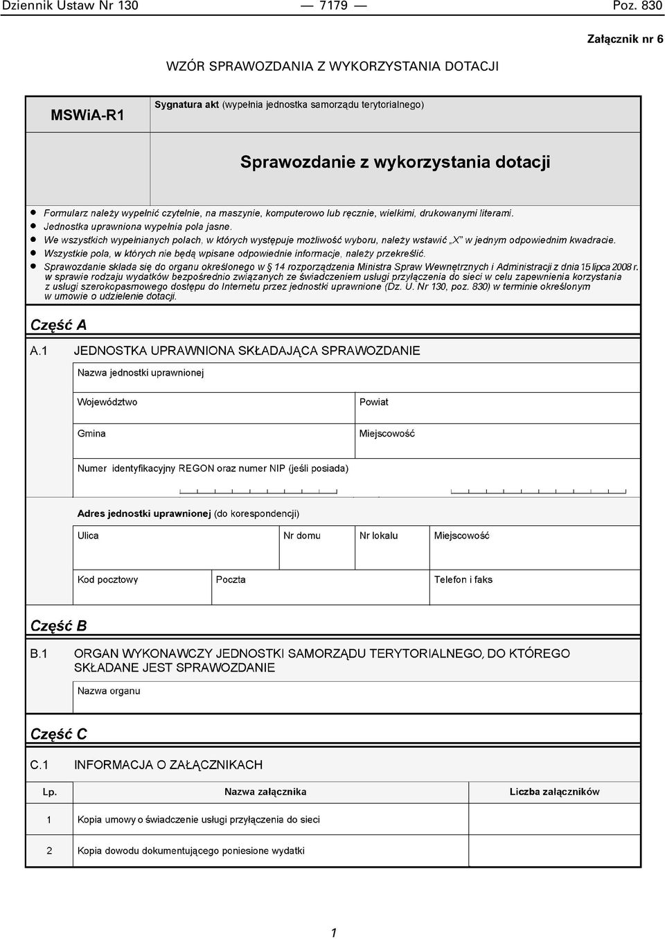 830 WZÓR SPRAWOZDANIA Z