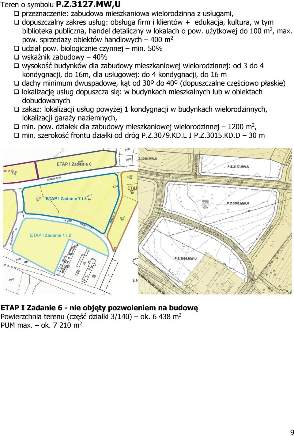 pow. użytkowej do 100 m 2, max. pow. sprzedaży obiektów handlowych 400 m 2 udział pow. biologicznie czynnej min.