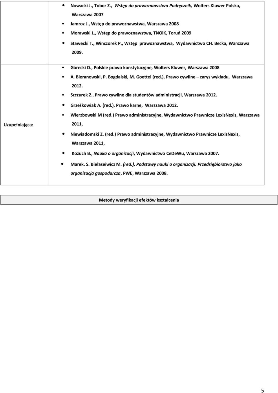 , Polskie prawo konstytucyjne, Wolters Kluwer, Warszawa 2008 A. Bieranowski, P. Bogdalski, M. Goettel (red.), Prawo cywilne zarys wykładu, Warszawa 2012. Szczurek Z.