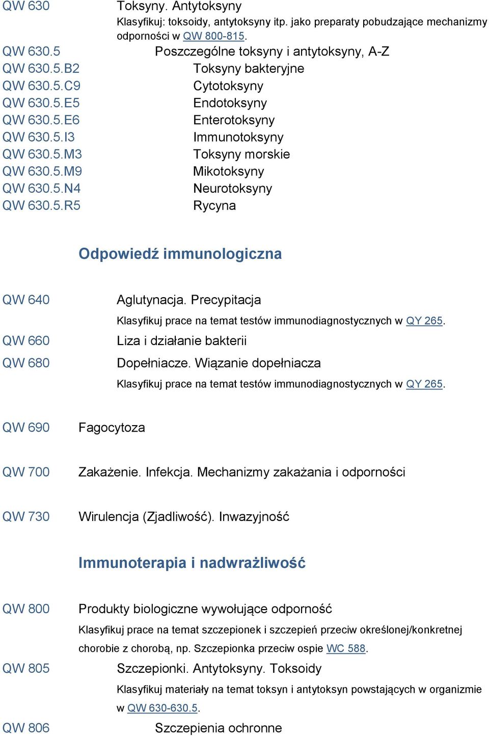 Poszczególne toksyny i antytoksyny, A-Z Toksyny bakteryjne Cytotoksyny Endotoksyny Enterotoksyny Immunotoksyny Toksyny morskie Mikotoksyny Neurotoksyny Rycyna Odpowiedź immunologiczna QW 640 QW 660