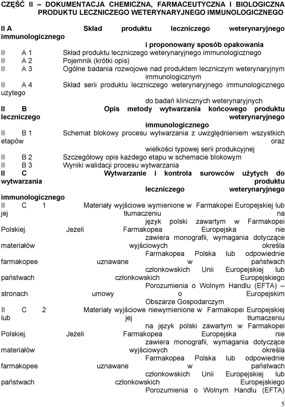 immunologicznym II A 4 Skład serii produktu leczniczego weterynaryjnego immunologicznego użytego do badań klinicznych weterynaryjnych II B Opis metody wytwarzania końcowego produktu leczniczego