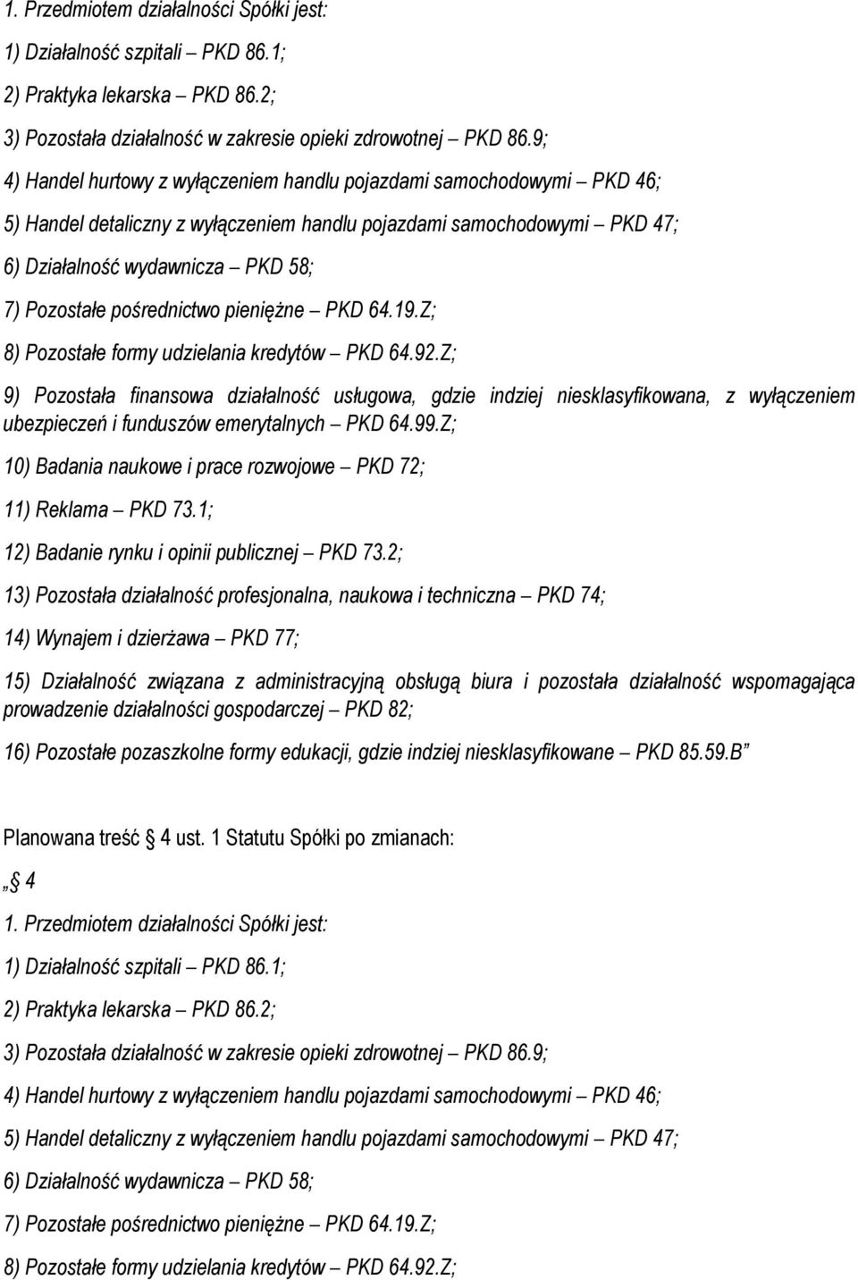 pośrednictwo pieniężne PKD 64.19.Z; 8) Pozostałe formy udzielania kredytów PKD 64.92.