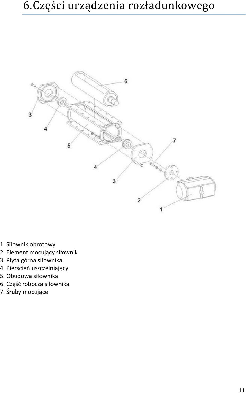Płyta górna siłownika 4. Pierścień uszczelniający 5.