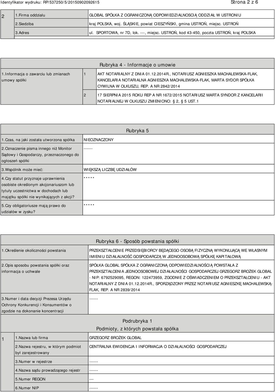 , NOTARIUSZ AGNIESZKA MACHALEWSKA-FLAK, KANCELARIA NOTARIALNA AGNIESZKA MACHALEWSKA-FLAK, MARTA SYDOR SPÓŁKA CYWILNA W OLKUSZU, REP.