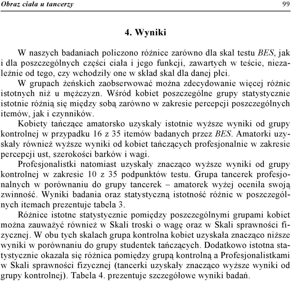 dla danej płci. W grupach żeńskich zaobserwować można zdecydowanie więcej różnic istotnych niż u mężczyzn.