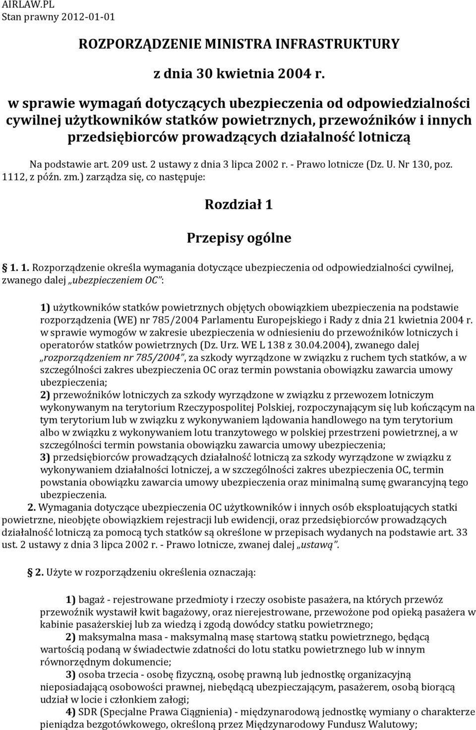 209 ust. 2 ustawy z dnia 3 lipca 2002 r. - Prawo lotnicze (Dz. U. Nr 13