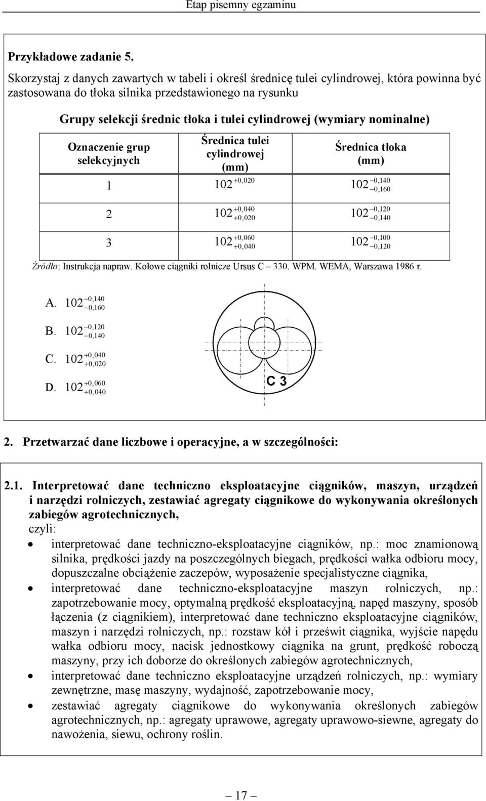 (wymiary nominalne) Oznaczenie grup selekcyjnych 1 Średnica tulei cylindrowej (mm) Średnica tłoka (mm) 0,020 102 + 102 0, 140 0, 160 2 3 0,040 102 + + 0,020 0,060 102 + + 0,040 0,120 102 0,140 0,100