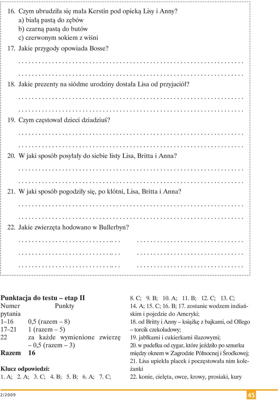 W ja ki spo sób po go dzi ły się, po kłót ni, Li sa, Brit ta i An na? 22. Ja kie zwie rzę ta ho do wa no w Bul ler byn?
