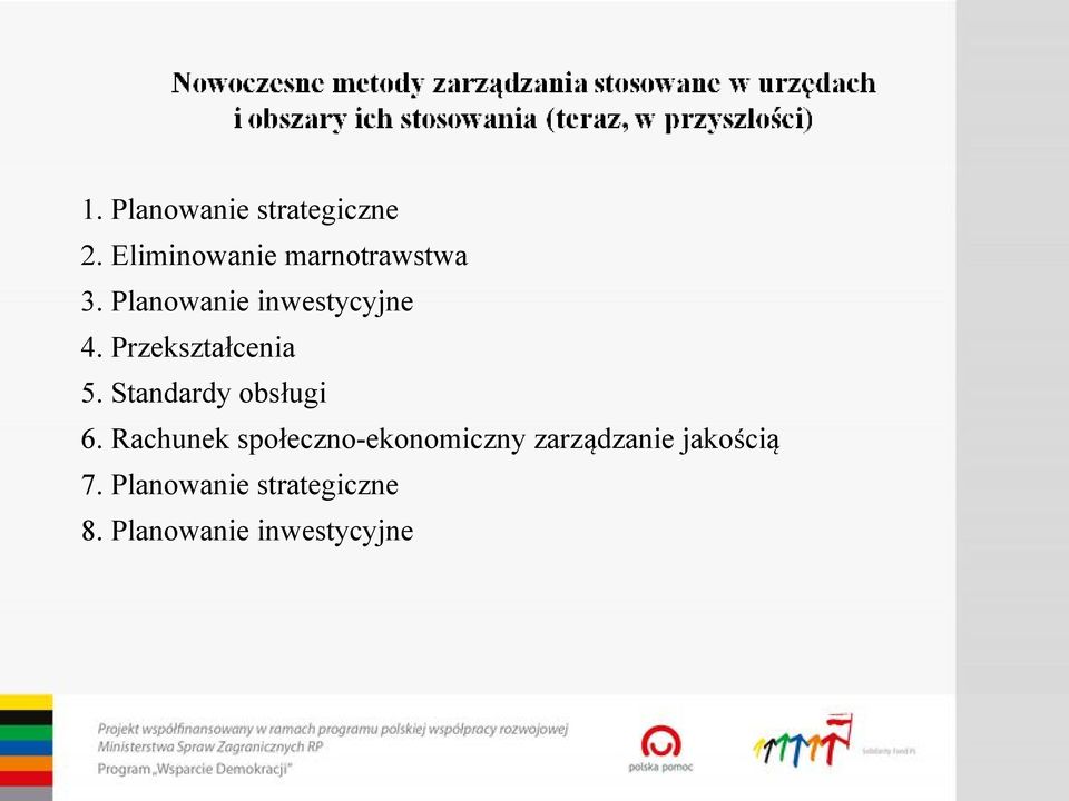 Przekształcenia 5. Standardy obsługi 6.