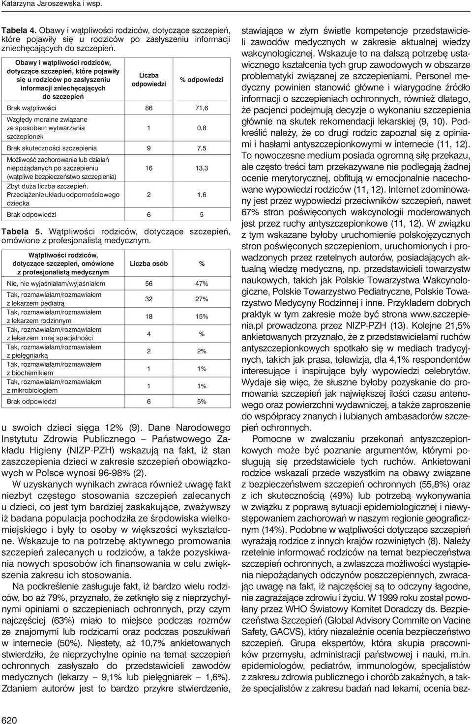 wytwarzania szczepionek 1 0,8 Brak skuteczności szczepienia 9 7,5 Możliwość zachorowania lub działań niepożądanych po szczepieniu (wątpliwe bezpieczeństwo szczepienia) Zbyt duża liczba szczepień.