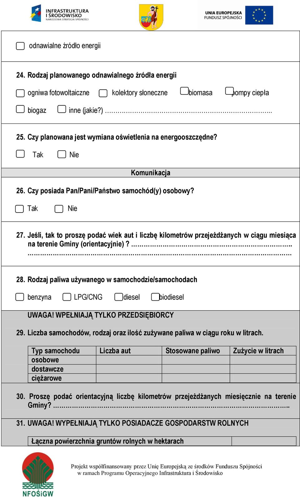 Jeśli, tak to proszę podać wiek aut i liczbę kilometrów przejeżdżanych w ciągu miesiąca na terenie Gminy (orientacyjnie)?.. 28.