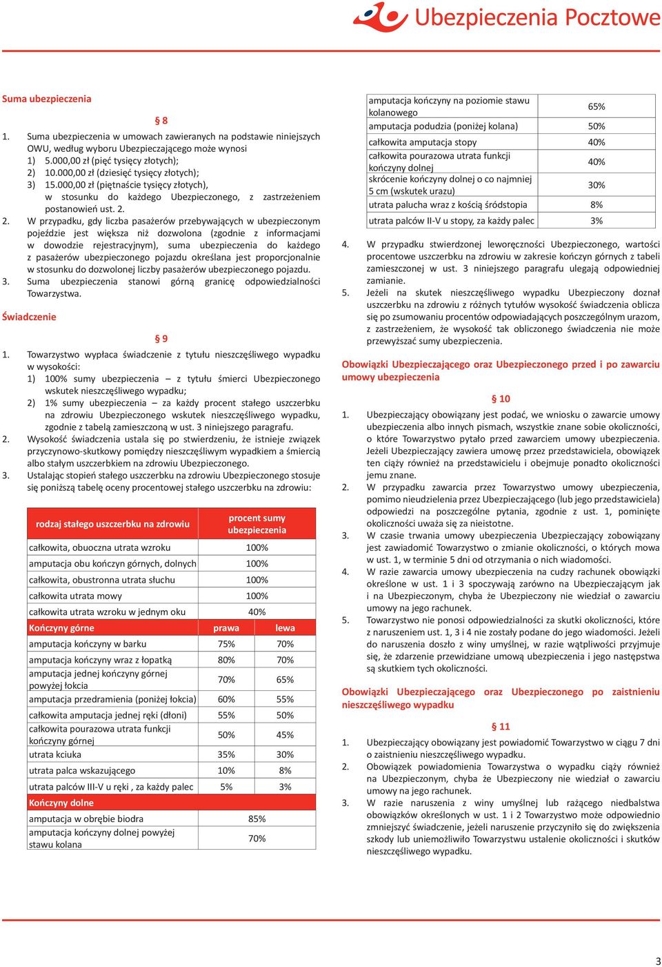 2. W przypadku, gdy liczba pasażerów przebywających w ubezpieczonym pojeździe jest większa niż dozwolona (zgodnie z informacjami w dowodzie rejestracyjnym), suma ubezpieczenia do każdego z pasażerów