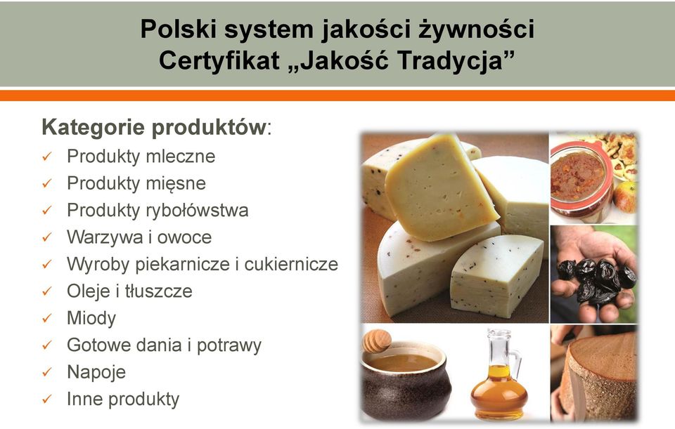 Produkty rybołówstwa Warzywa i owoce Wyroby piekarnicze i