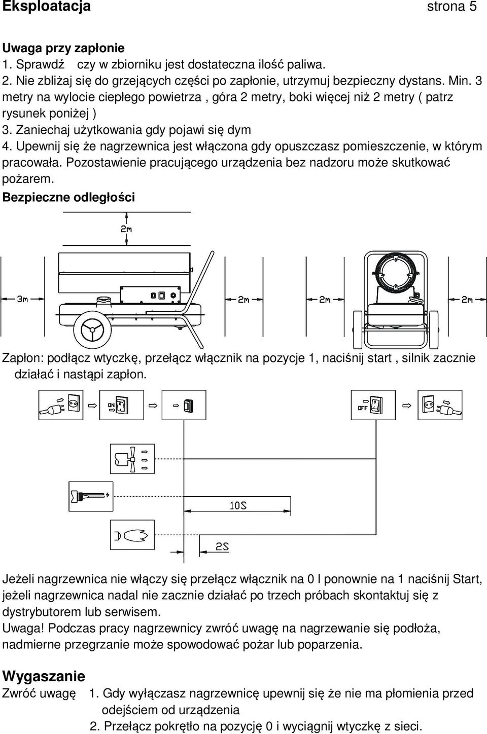 Upewnij się że nagrzewnica jest włączona gdy opuszczasz pomieszczenie, w którym pracowała. Pozostawienie pracującego urządzenia bez nadzoru może skutkować pożarem.
