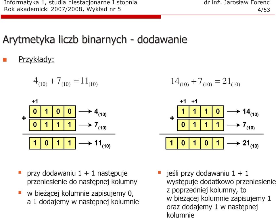 kolumnie zapisujemy 0, a dodajemy w następnej kolumnie jeśli przy dodawaniu + występuje dodatkowo