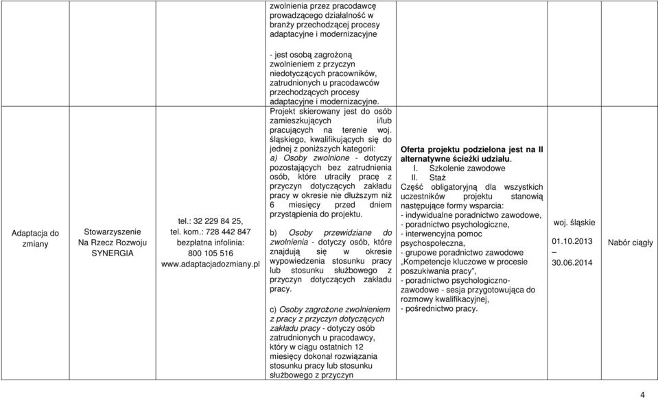 pl - jest osobą zagroŝoną zwolnieniem z przyczyn nietyczących pracowników, zatrudnionych u pracodawców przechodzących procesy adaptacyjne i modernizacyjne.