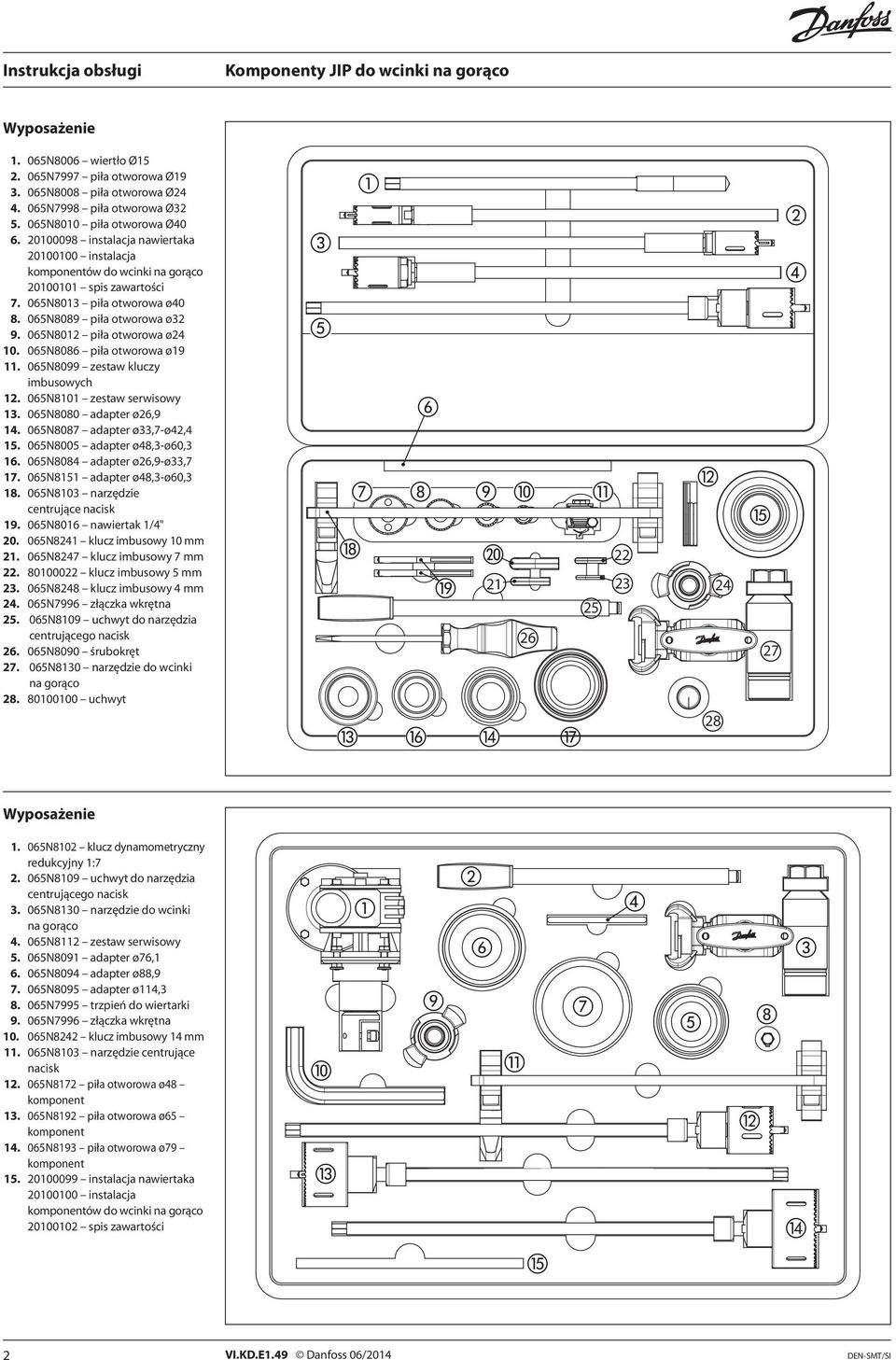 06N8086 piła otworowa ø9. 06N8099 zestaw kluczy imbusowych. 06N80 zestaw serwisowy. 06N8080 adapter ø6,9 4. 06N8087 adapter ø,7-ø4,4. 06N800 adapter ø48,-ø60, 6. 06N8084 adapter ø6,9-ø,7 7.