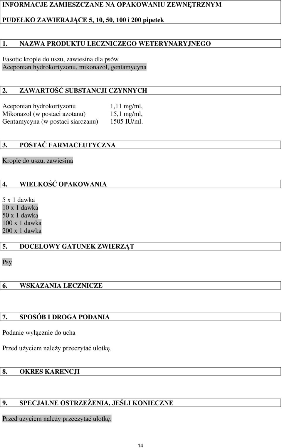 ZAWARTOŚĆ SUBSTANCJI CZYNNYCH Aceponian hydrokortyzonu Mikonazol (w postaci azotanu) Gentamycyna (w postaci siarczanu) 1,11 mg/ml, 15,1 mg/ml, 1505 IU/ml. 3.