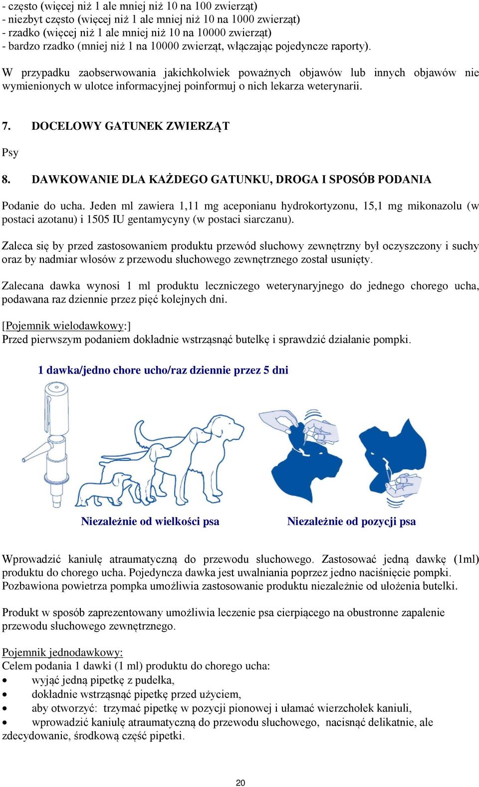 W przypadku zaobserwowania jakichkolwiek poważnych objawów lub innych objawów nie wymienionych w ulotce informacyjnej poinformuj o nich lekarza weterynarii. 7. DOCELOWY GATUNEK ZWIERZĄT Psy 8.
