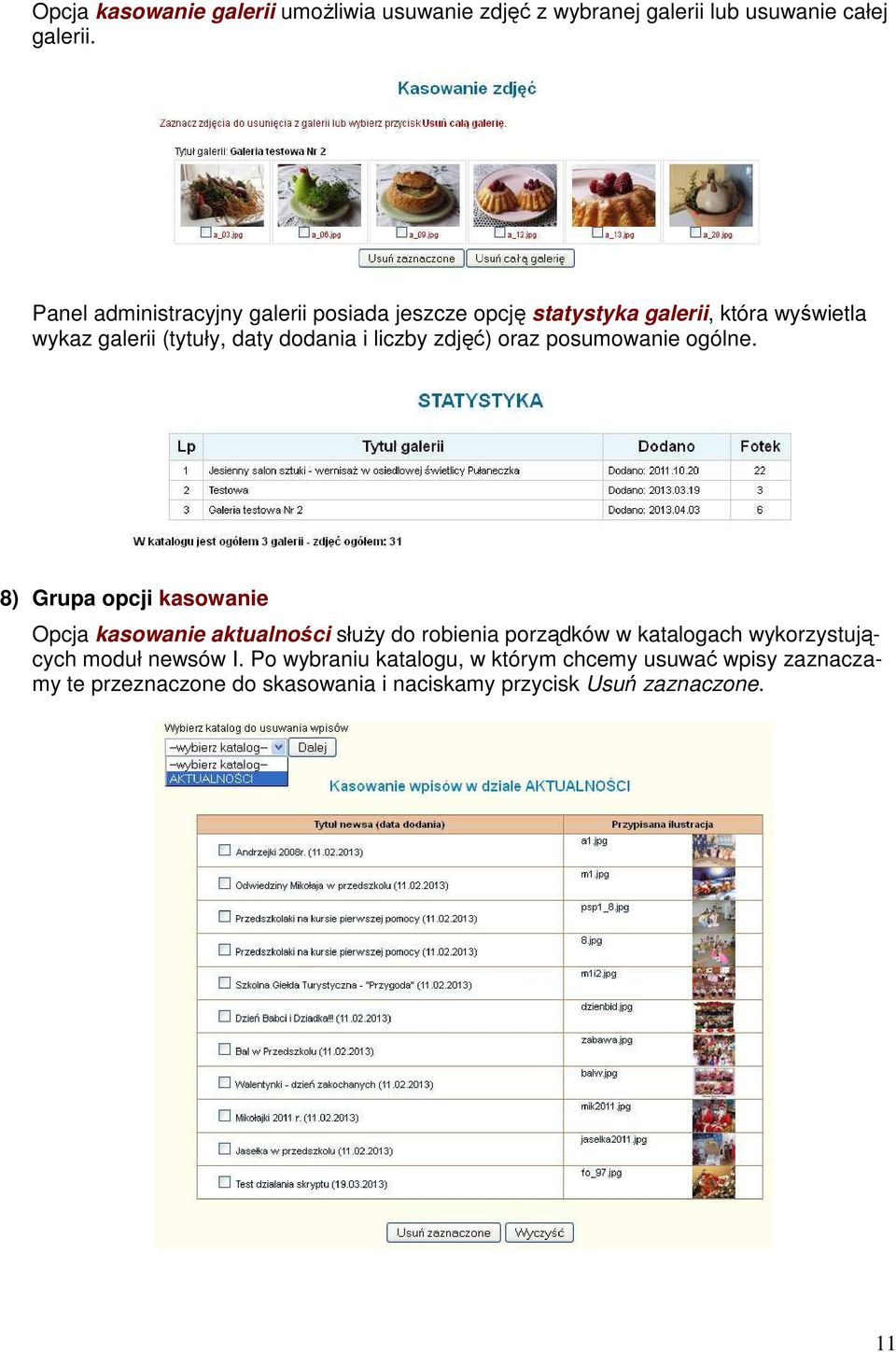 liczby zdjęć) oraz posumowanie ogólne.