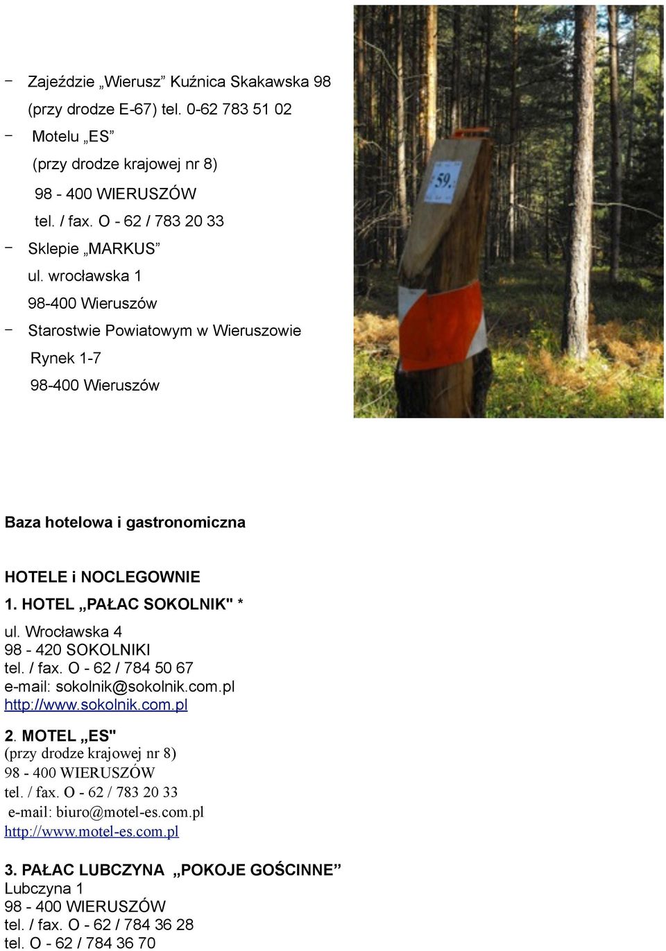 HOTEL PAŁAC SOKOLNIK" * ul. Wrocławska 4 98-420 SOKOLNIKI tel. / fax. O - 62 / 784 50 67 e-mail: sokolnik@sokolnik.com.pl http://www.sokolnik.com.pl 2.