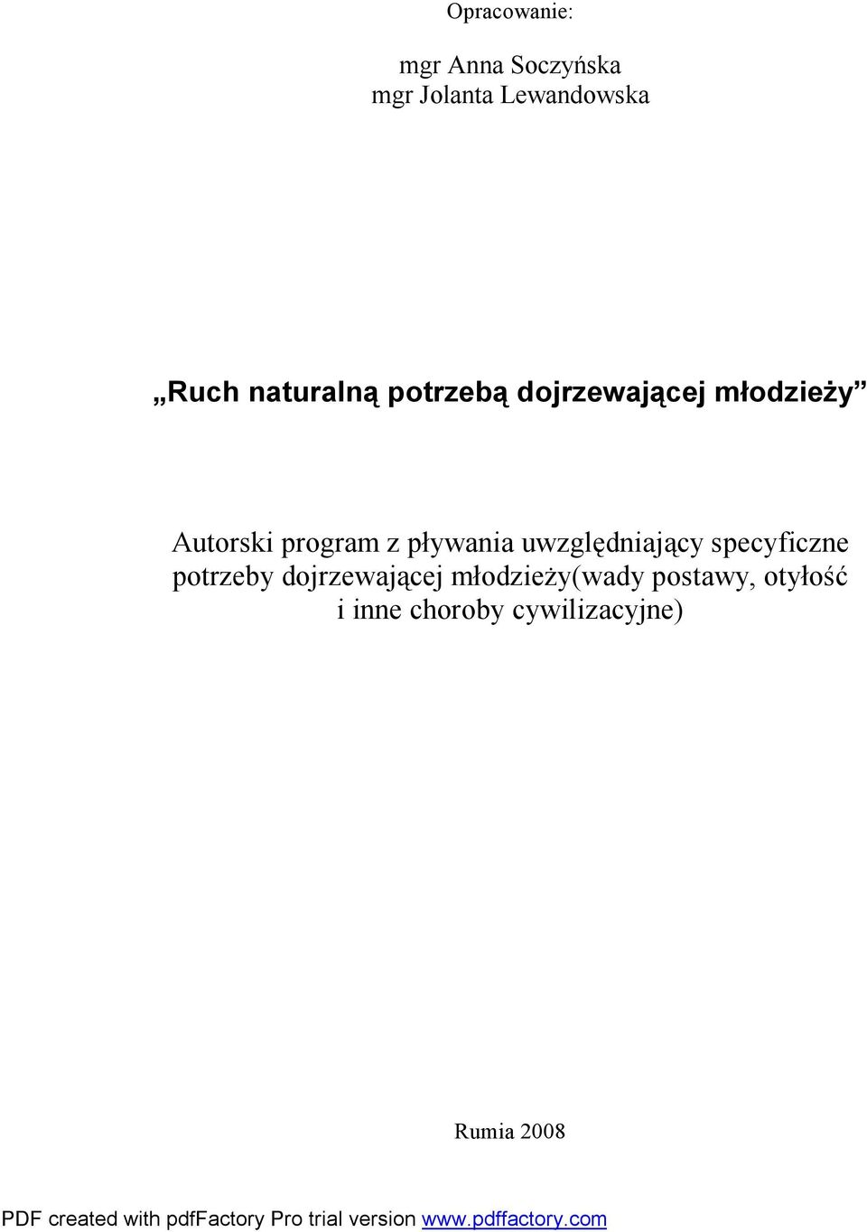 pływania uwzględniający specyficzne potrzeby dojrzewającej