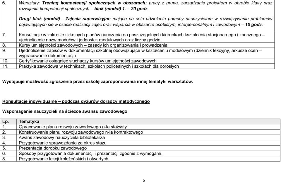 interpersonalnym i zawodowym 10 godz. 7.